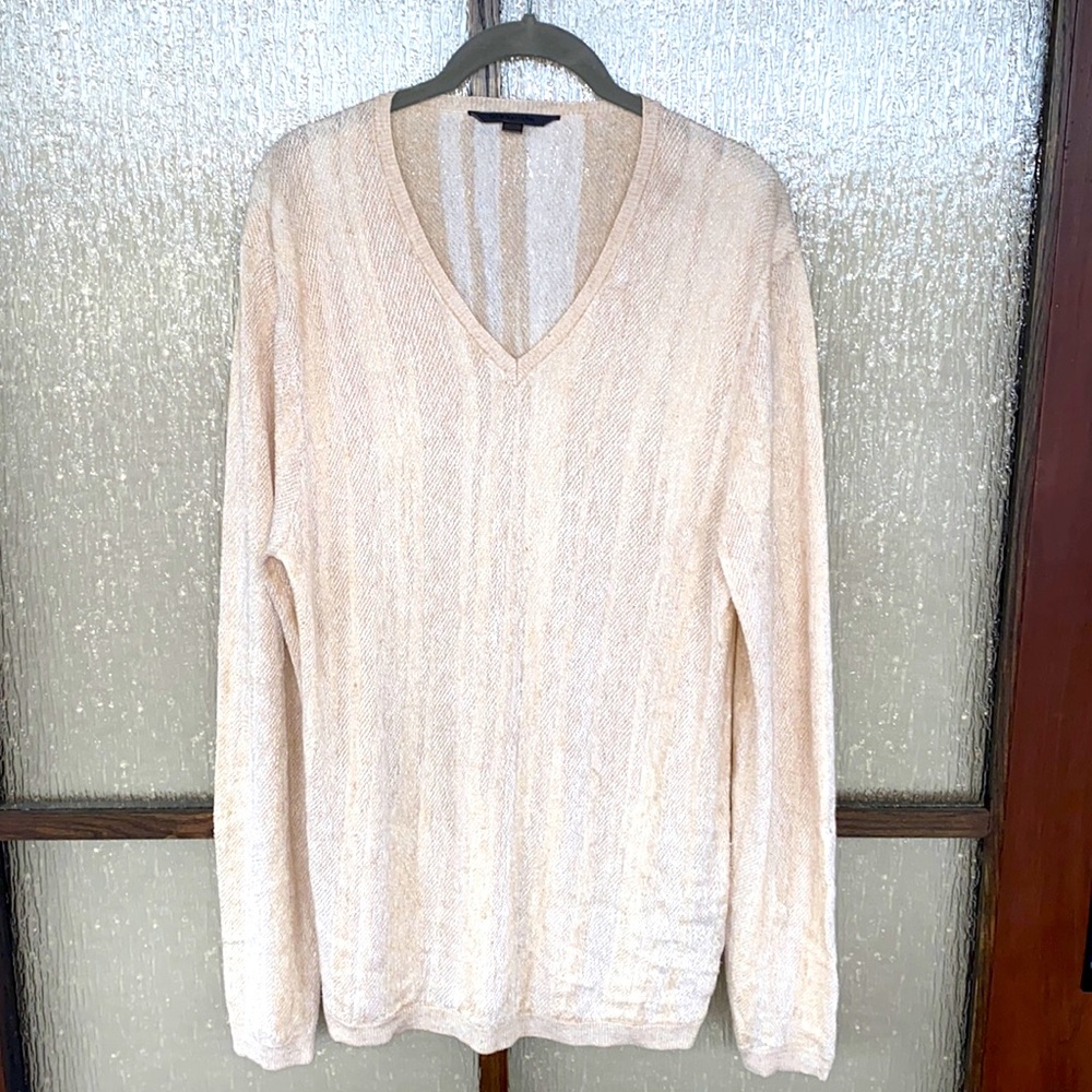 John Varvatos Star USA lightweight cotton / linen Sweater - two tone ivory med.